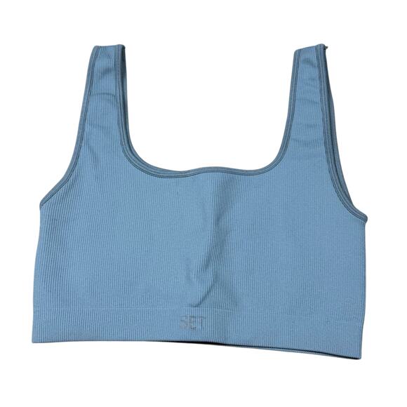 Set Active Ribbed Brami Crop Bralette Blue Size M/L - Picture 3 of 5